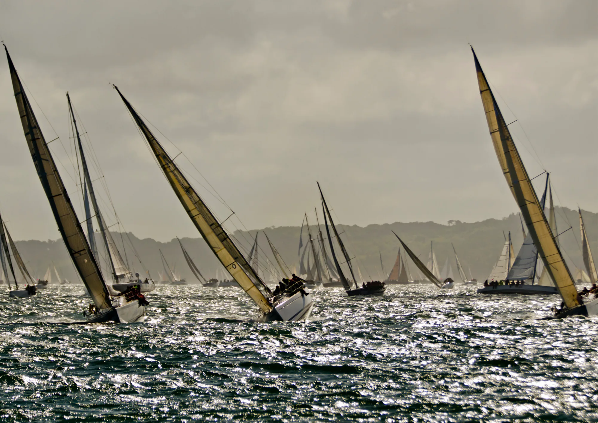 Yachts racing in the Round the Island Race around the Isle of Wight